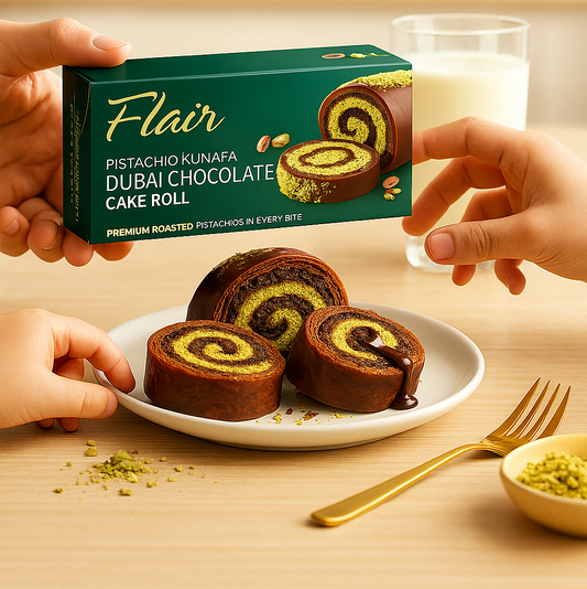 Flair Pistachio Kunafa Dubai Chocolate Cake Roll 12pcs - 1.98kg