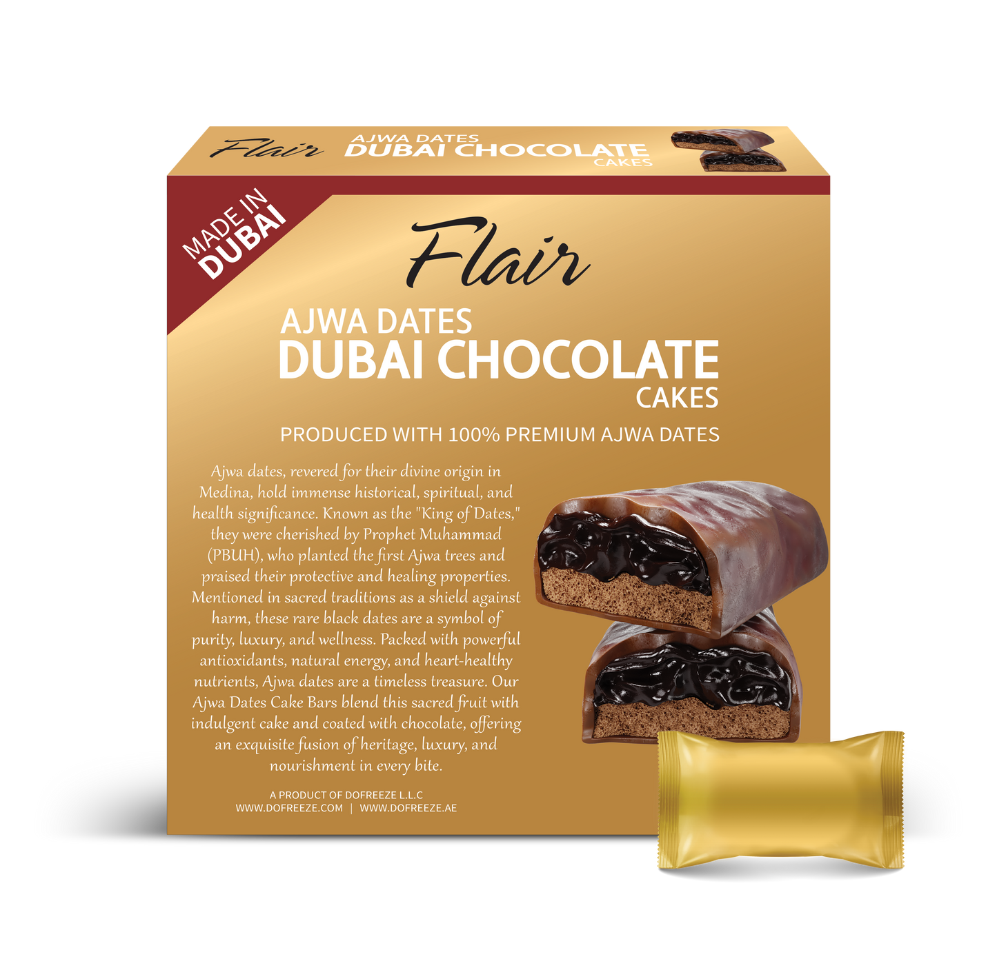 Flair Dubai Ajwa Dates Chocolate Cake Bar - 6pcs Box (165gm)