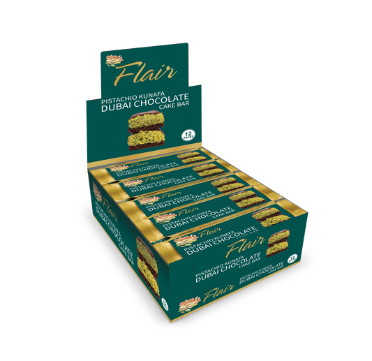 Flair Dubai Pistachio Kunafa Chocolate Cake Bar - 12pcs Box (660gm)