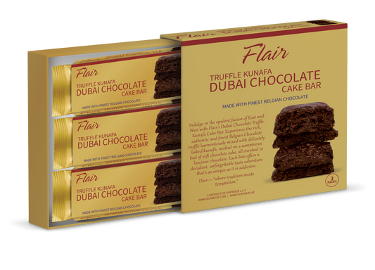 Flair Dubai Truffle Kunafa Chocolate Cake Bar - 3pcs Box (165gm)