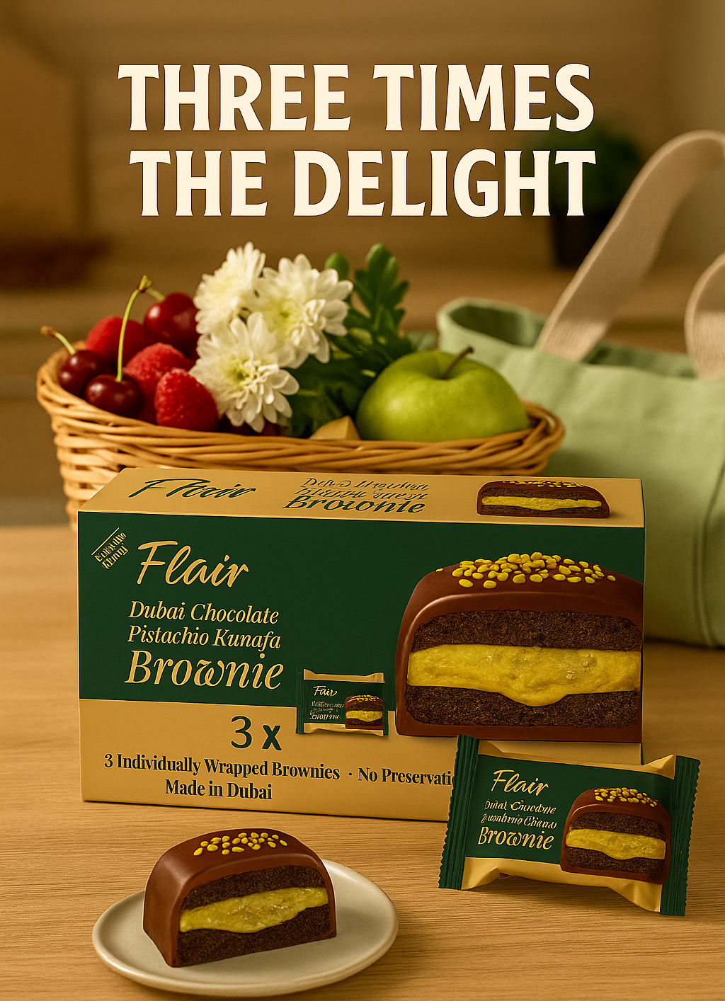 Flair Dubai Chocolate Pistachio Kunafa Brownie - 50gm (Box of 3)