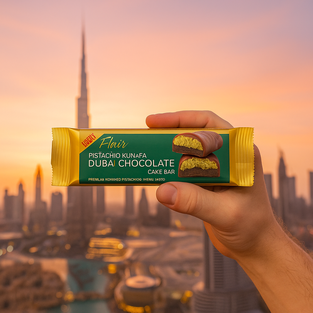 Flair Dubai Pistachio Kunafa Chocolate Cake Bar - 12pcs Box (660gm)